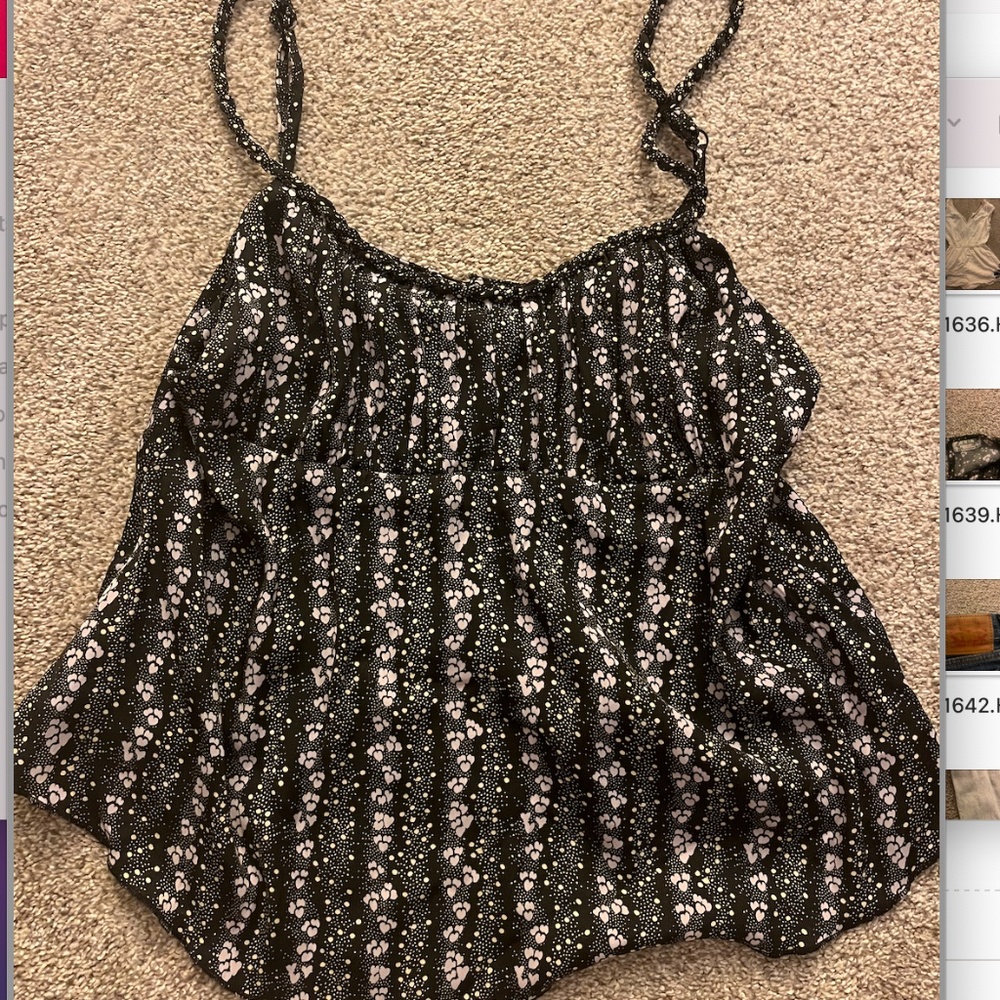 Floral patterned black tank top, size small, brand- intimately by free people